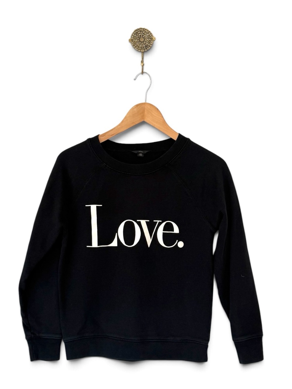 J.Crew Black "Love." Graphic Cotton Crewneck Sweatshirt Pullover XS (Fits XXS/XS - Picture 2 of 9